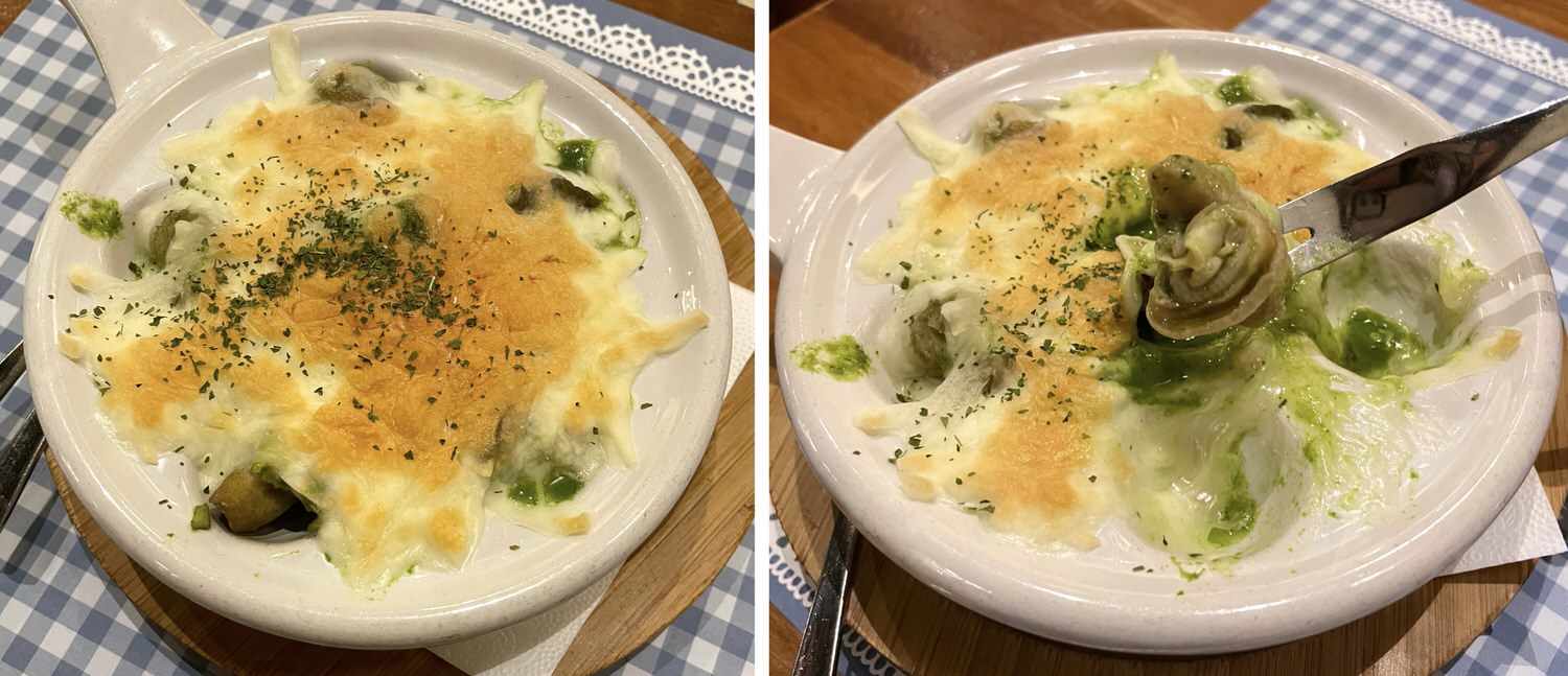 新北美食|新店美味平價的義式咖啡聽「里拉六街」氣派歐式裝潢,附完整菜單。 - 第14張圖 里拉六街|蒜味羅勒焗烤田螺