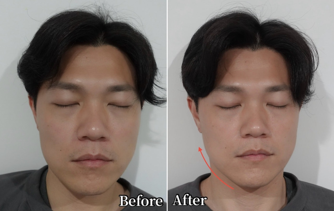 After：下顎線緊實、臉頰肉往上縮、膚色透亮
